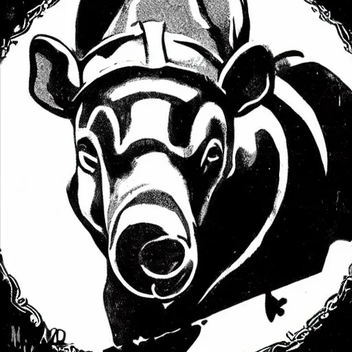 Image similar to A devious tapir. Dark Fantasy, Film Noir, Black and White. High Contrast, Mike Mignola, D&D, OSR