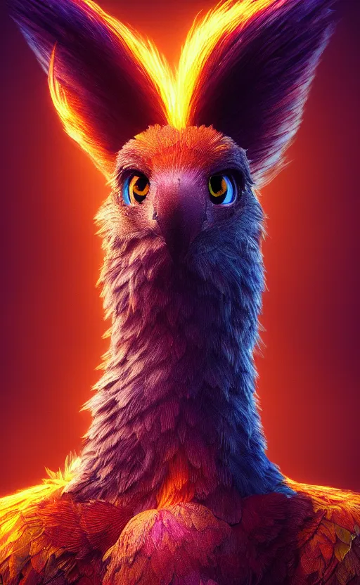 Image similar to phoenix portrait, electric, furry, soft, concept art, sharp focus, intricate details, highly detailed, photorealistic, disney pixar, octane render, iridescent, anime, 8 k