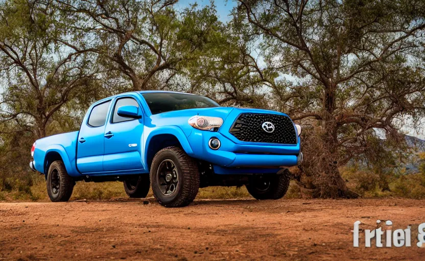 Prompt: wideshot of a UB-32 rocket pod mounted on a Toyota Tacoma, highly detailed, 4k photo, shot with sony alpha