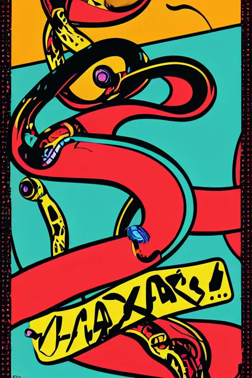 Image similar to happy snake, 7 6 retro futurist illustration art by butcher billy, sticker, colorful, illustration, highly detailed, simple, smooth and clean vector curves, no jagged lines, vector art, smooth andy warhol style