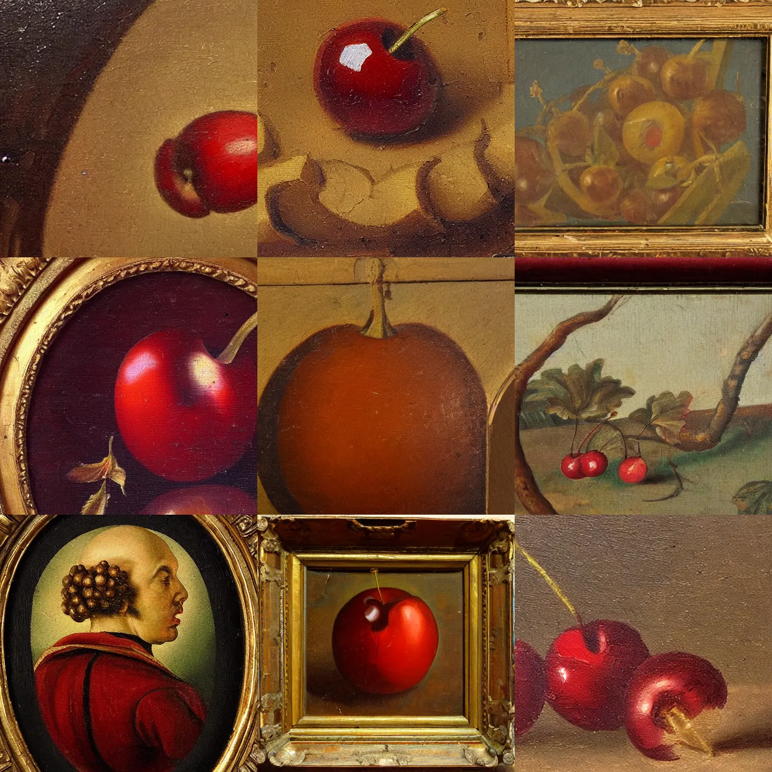 Prompt: classical academical oil paintintg, a fragment with a close - up cherry, flemish baroque.