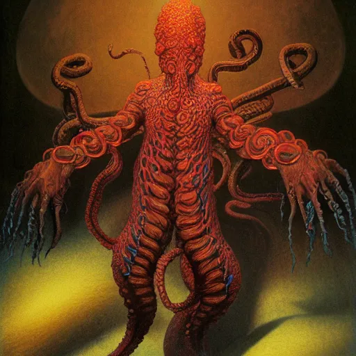 Image similar to full body portrait of a tentacle warrior, by wayne barlowe