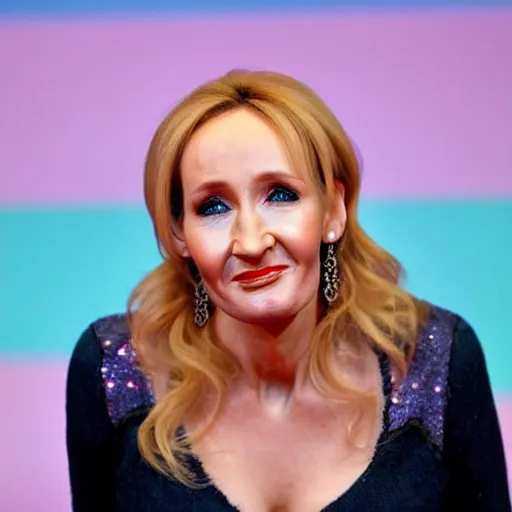 Image similar to JK Rowling starting terrified at a trans flag