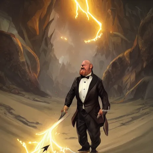 Prompt: ogre wearing a tuxedo, cinematic lightning, d & d, fantasy, highly detailed, digital painting, sharp focus, illustration, art by artgerm and greg rutkowski and magali villeneuve