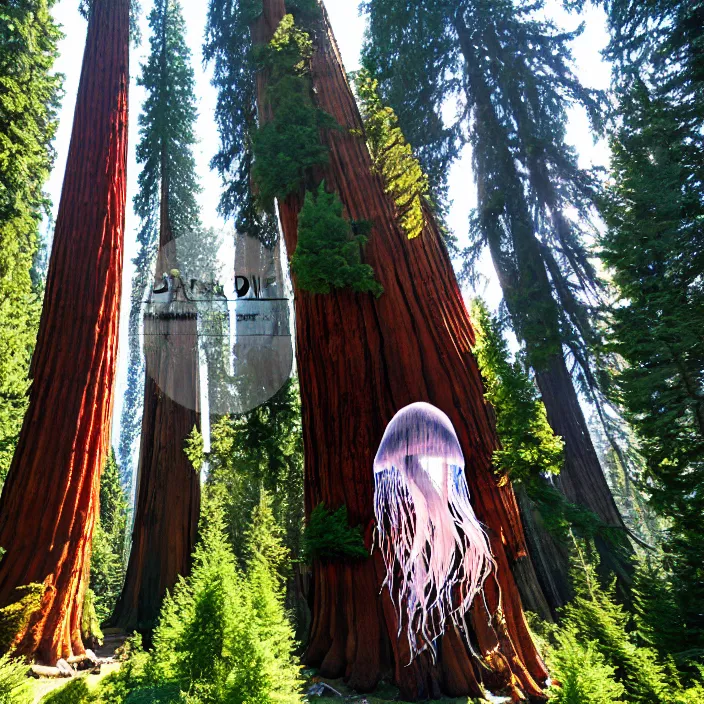 Image similar to giant jellyfish swarming among the giant sequoia trees at 2875 adanac.st vanvcouver,british columbia,canada