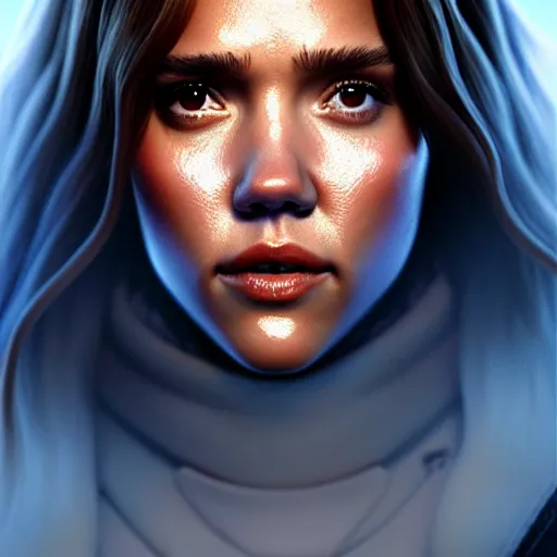 Prompt: beautiful digital painting jessica alba / the thing 1 9 8 2 / john carpenter with high detail, 8 k, stunning detail, photo by artgerm, greg rutkowski and alphonse mucha, unreal engine 5, 4 k uhd