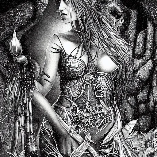 Prompt: monochrome illustration by David A. Trampier, fantasy, very detailed