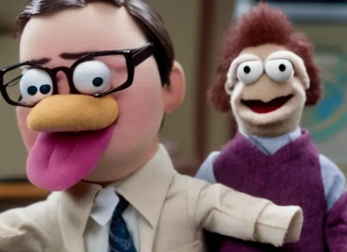 Image similar to film still of Dwight Schrute as a muppet from The Office, 4k