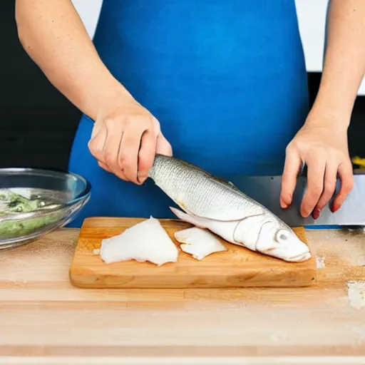 Image similar to fish being cut in a food processor