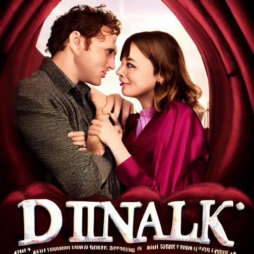 Prompt: romantic comedy movie poster featuring an evil donkey and a woman