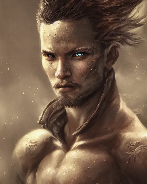 Prompt: portrait of a male warrior, fierce, masculine, ross tran, muted colors, highly detailed sculpture, intricate detailed, ommatidia, 8 k, cinematic atmosphere