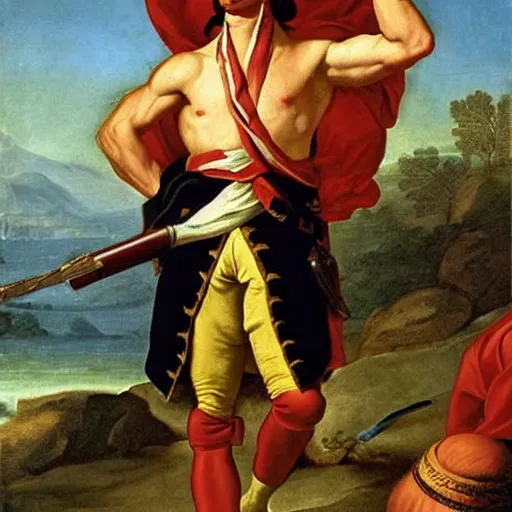 Image similar to Buff George Washington looking like Rambo, renaissance painting