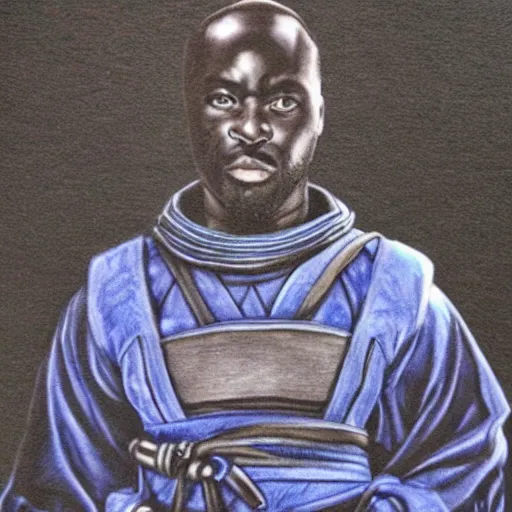 Image similar to oscar ukonu, beautiful samurai made with blue african ball point pen