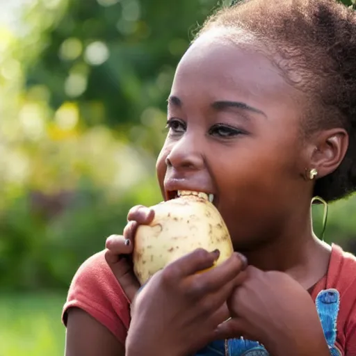 Prompt: black girl eating potato