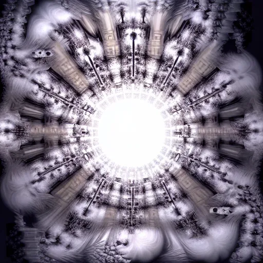 Image similar to hyperrealism photography computer simulation visualisation of parallel universe cgi anime scene with white fox by caravaggio rendered in mandelbulb 9 d