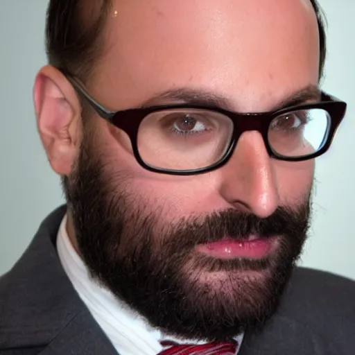 Image similar to Michael Stevens from Vsauce as the American Psycho, sweating profusely