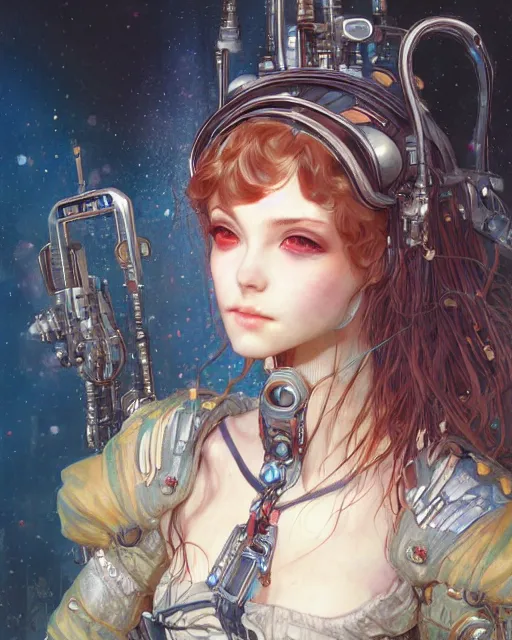 Image similar to portrait of cute beautiful young maiden, cyberpunk, Warhammer, highly detailed, artstation, illustration, art by Gustav Klimt and Range Murata
