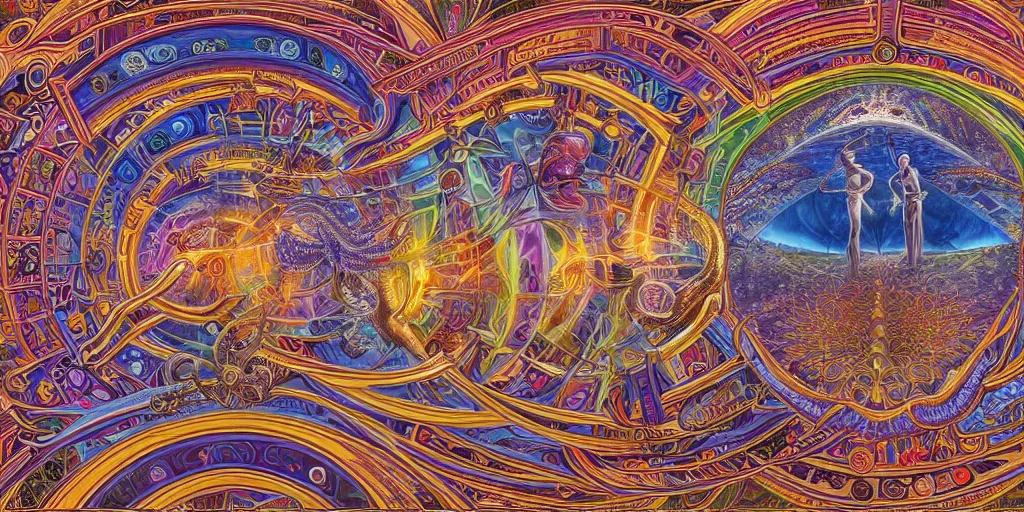 Image similar to memory palace, masterpiece composition, 8 k resolution, ultra fine illustration, art by alex grey and tokio aoyama, highly detailed,