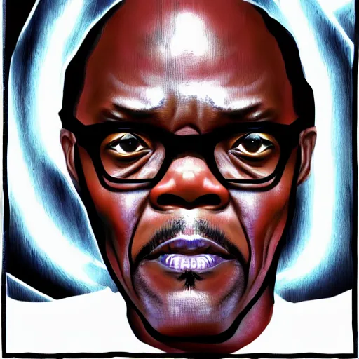 Image similar to samuel l jackson, hyper detailed, in the style of h. r. giger and junji ito and h. r. giger, selfie