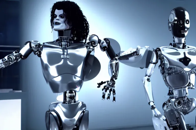 Image similar to Robot, cyborg Michael Jackson dancing ultra realistic, 4K, movie still, UHD, sharp, cinematic