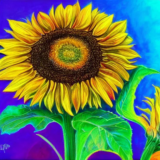 Image similar to Photorealistic painting of the most beautiful sunflower in the universe, Hyperdetailed, pretty colors, 108 megapixels, artstation concept art