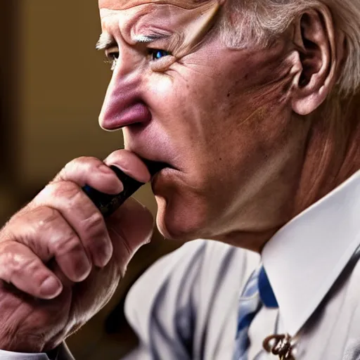 Image similar to joe biden smoking a tobacco pipe, photorealistic, ultra detailed, 8 k, high resolution