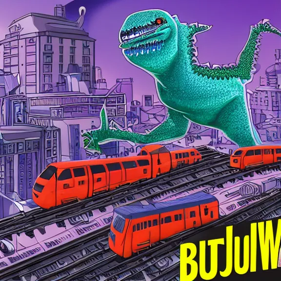 Prompt: Kaiju subway train alien attacking a city