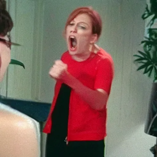 Prompt: red angry yelling karen about to explode