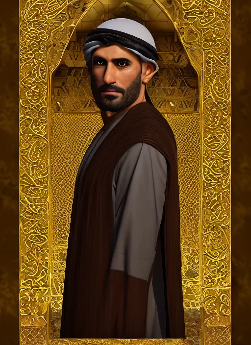 Prompt: portrait of sheikh mohammad ruler of dubai, argonian, head and torso only, cinematic lighting, studio quality, smooth render, unreal engine 5 rendered, octane rendered, art style by klimt and nixeu and ian sprigger and wlop and krenz cushart.