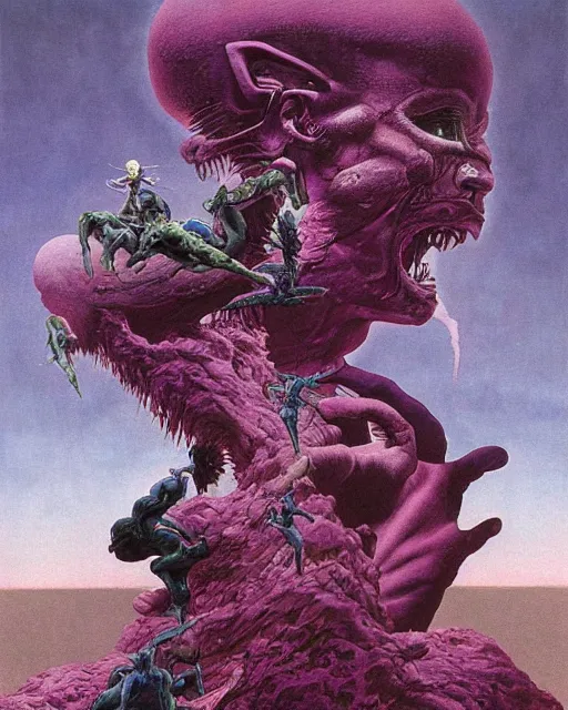 Image similar to jojo bizzare adventure painted by hirohiko araki and zdislav beksinski and wayne barlowe