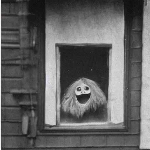 Prompt: ghastly creature peaking from a window, 1900s picture