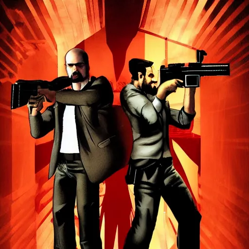 Prompt: max payne and jc denton from deus ex, buddy cop movie poster