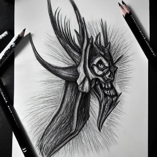 Image similar to a hand drawn pencil sketch of a monster black and white illustration