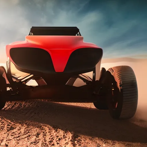 Image similar to tesla dune buggy, cinematic shot, advertisement