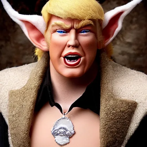 Image similar to a fantasy elf that looks like donald trump, photo shoot