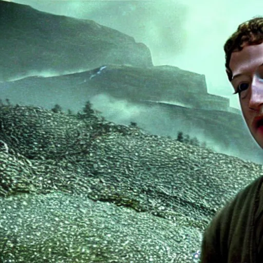 Image similar to a film still of mark Zuckerberg in lord of the rings, high quality