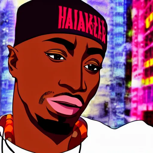 Image similar to Tupac Shakur, screenshot from a 2012s anime