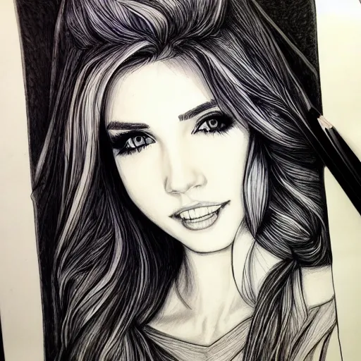 Prompt: amouranth pen drawing, highly detailed