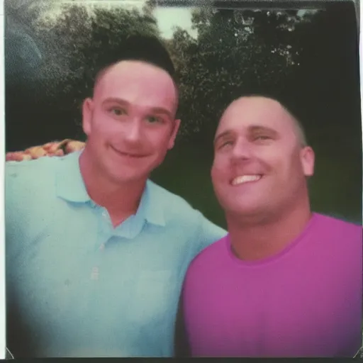 Prompt: polaroid of Homelander and Billy Butcher on holday having a great time together