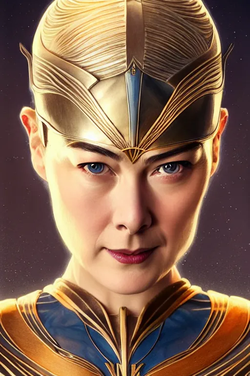 Prompt: young rosamund pike portrait as wonderwoman, art deco, fantasy, intricate art deco designs, elegant, highly detailed fractals, sharp focus, art by artgerm and beeple and greg rutkowski and wlop