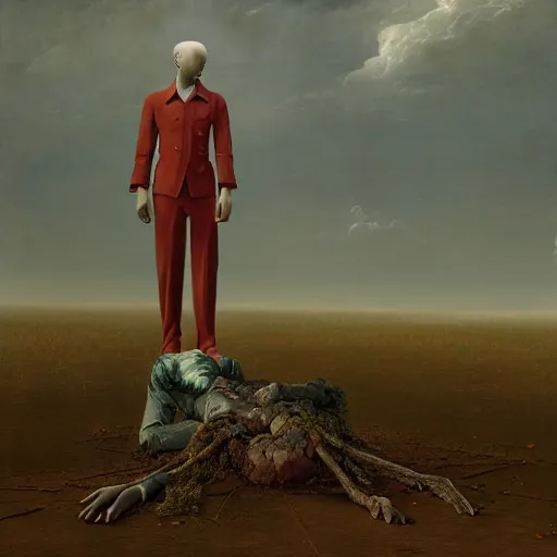 Image similar to the ego separates, hyperrealistic surrealism, dreamscape, david friedrich, award winning masterpiece with incredible details, zhang kechun, a surreal vaporwave vaporwave vaporwave vaporwave vaporwave painting by thomas cole of a gigantic broken mannequin head sculpture in ruins, astronaut lost in liminal space, highly detailed, trending on artstation