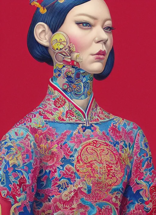 Image similar to cheongsam : : by martine johanna and simon stalenhag and chie yoshii and casey weldon and wlop : : ornate, dynamic, particulate, rich colors, intricate, elegant, highly detailed, centered, artstation, smooth, sharp focus, octane render, 3 d