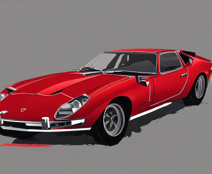 Image similar to a blending, amalgamation and detailed combination of a lamborghini countach, datsun 2 6 0 z and a jaguar e - type, concept art, very round headlights, long front end, 8 k, highly detailed, trending on art station, dramatic lighting