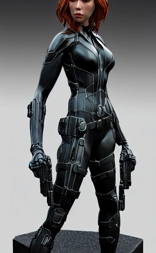 Image similar to black widow, bronze statue and silver, unreal engine, high detailed