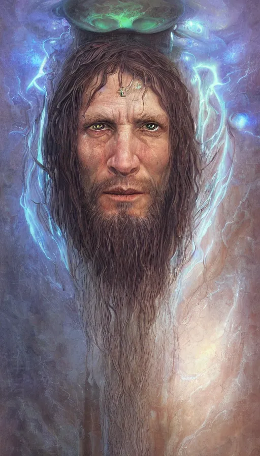 Image similar to portrait of a digital shaman, by john howe