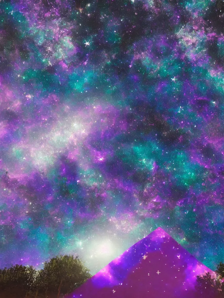 Image similar to purple holographic hill with stars in the sky