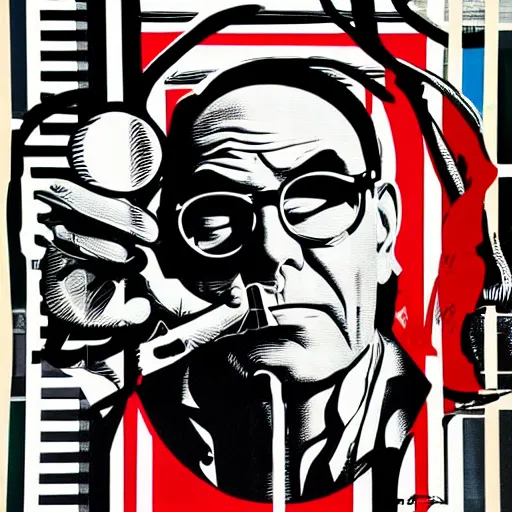 Image similar to Wall mural portrait of Hunter S Thompson, urban art, pop art, artgerm, by Roy Lichtenstein