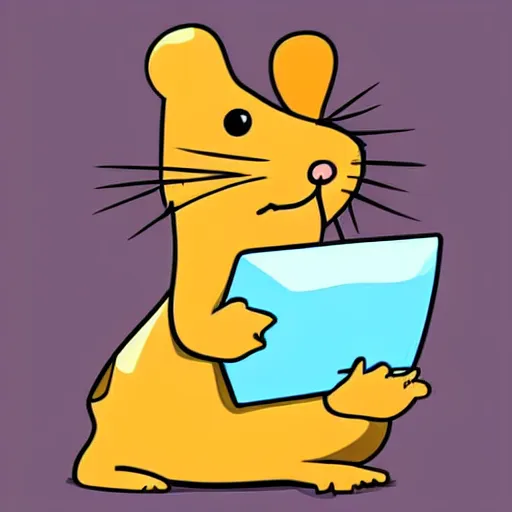 Image similar to digital drawing, art station, vector drawing, cartoon hampster trying to catch breath and sweating next to a computer server