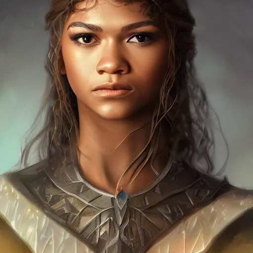 Image similar to “Zendaya, The Lord of the Rings, fantasy, photorealistic, trending on art station, concept Art, ultra detailed portrait, 4k resolution”