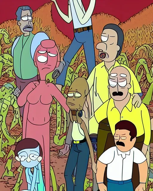 Image similar to magnum p. i. in the style of rick and morty